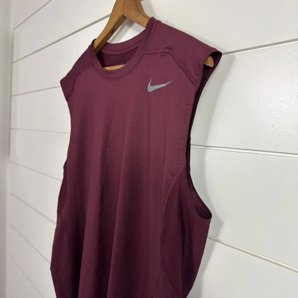 Nike Pro Dri-Fit Sleeveless Tank Top Fitted Athletic Maroon sz L